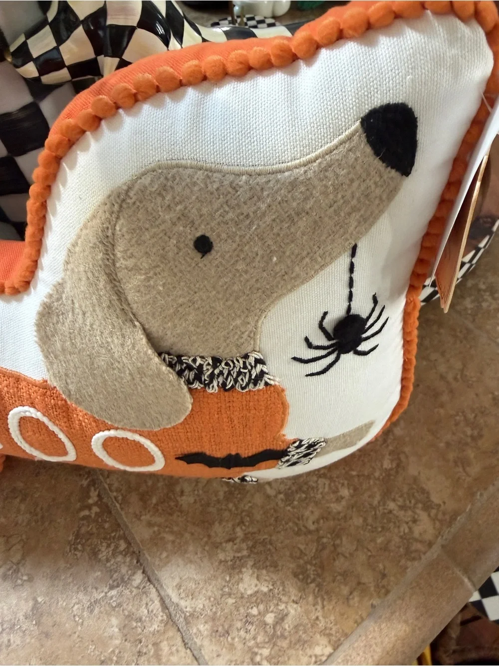 Dachshund Halloween decorative pillow with 3-D designs Spider Bats
